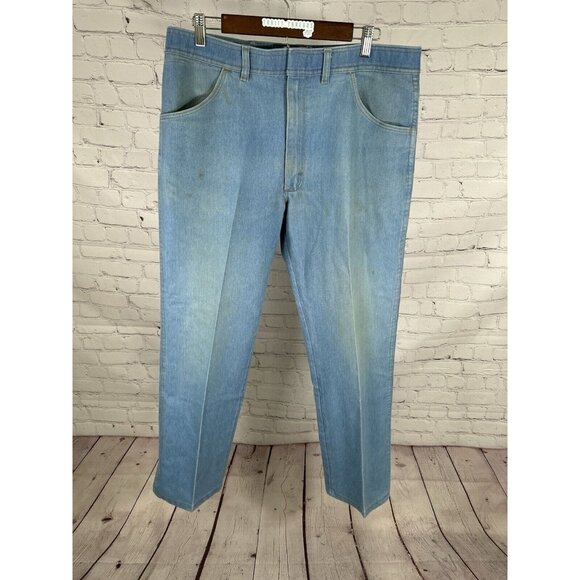 VTG Wrangler Light Wash Distressed Blue Denim Wide Leg Men’s Jeans (36 X 29) - Picture 1 of 16